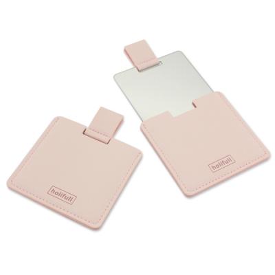 China Luxury Comestic Gifts And Fashion Pink Color Custom Small Leather Material Pouch Make Up Mirror for sale