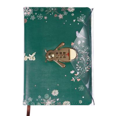 China Custom Printed Personal Diary High Quality PU Leather Password Diary PU Leather Diary With Lock for sale