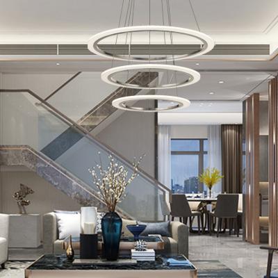 China Custom Modern Metal Decorative Classic C5 Indoor Lighting Round Pendant Light 3 Ring Shape Acrylic LED Chandelier for sale