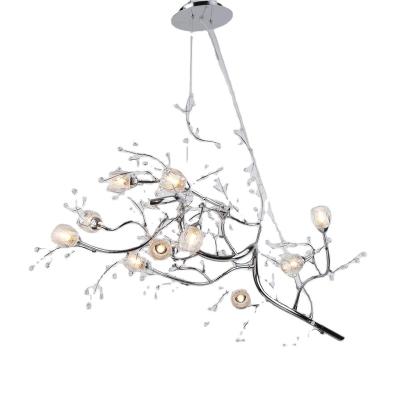 China Contemporary Flower Chrome Branch Crystal Pendant Light Socket G9 Pendant Hanging Indoor Hanging Light Fixture for sale