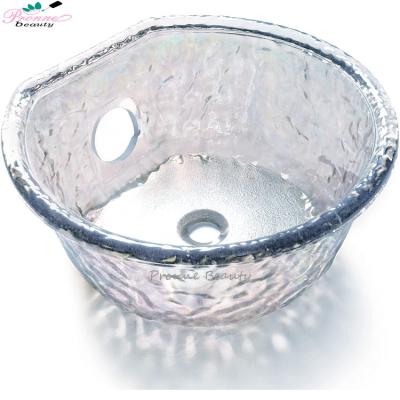 China Modern Luxury Professional Beauty Salon Pedicure Spa Foot Soak Off Ring Reflection Nickel Sink Glass Bowl for sale