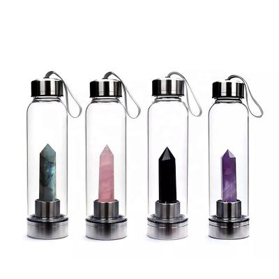 China Natural Wellness Gem Healing Gemstone Infused Glass Crystal Water Bottle Viable Private Label for sale