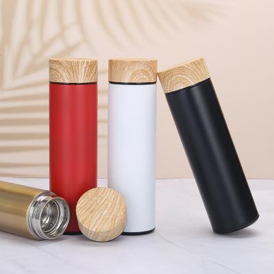 China Business 304 Stainless Steel Vacuum Flask Thermos Mug With Wooden Cover for sale