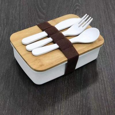 중국 Food Grade Microwavable Bamboo Fiber Lunch Box Food Storage Container Leakproof Lid With Cutlery 판매용