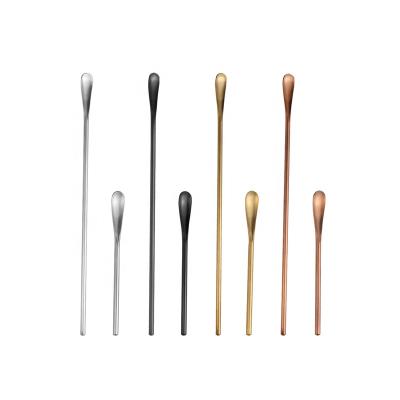 China Stainless Steel Exquisite Cocktail Long Wire Drawing Process Matte Gold Flatware Coffee Spoon Handle Stirring Spoon for sale