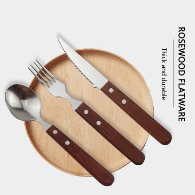 China Wholesale Sustainable Rosewood 3PCS Handle Reusable Cutlery Set Dinner Spoons Forks And Knife Bamboo Flatware for sale