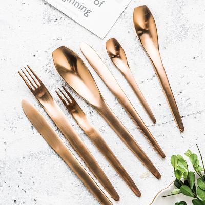 China High Quality Viable Stainless Steel Matte Rose Gold Flatware Western Food Tool Spoon Fork Set Dinner Knife for sale