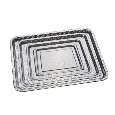 China Hotel Product Multifunctional Stainless Steel Tea Deep Dish Baking Food Stainless Steel Baking Serving Tray With Holes for sale