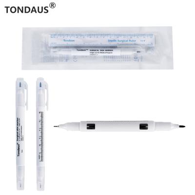 China Tondaus White PP Barrel Surgical Skin Marker T3023 With 15cm Ruler Sterile Pouch Sterilized Non-Washable Surgery Tips W Purple Doubles for sale