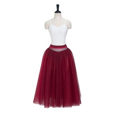 China Dresses Girls Dance Skirt Women Burgundy Tutu Half Long Ruffle Skirt Child Professional Romantic Ballet Leotard Practice Skirt for sale