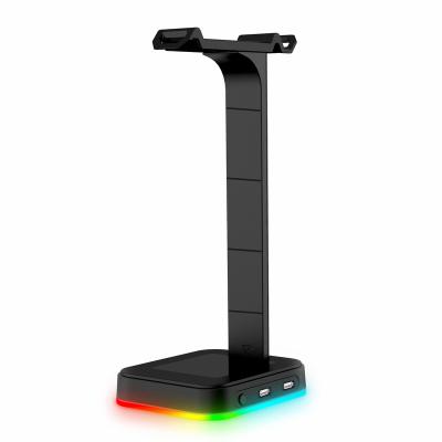 China Display Stand Holder Shelf RGB Earphone Stand With USB Charger Port Gaming Headset Desk Stand With 2 USB Charger for sale