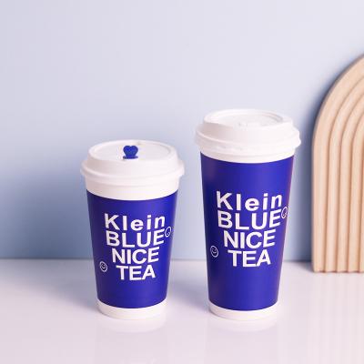 China Disposable Blue 20oz 700ml Disposable Paper Cup Small MOQ Single Wall Custom Print Take Away Ice Boba Tea Coffee Hot Cold Drink with Lid for sale