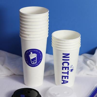 China Disposable Blue 20oz 700ml Disposable Paper Cup Small MOQ Single Wall Custom Print Take Away Ice Boba Tea Coffee Hot Cold Drink with Lid for sale