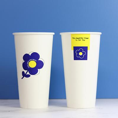 China Disposable Flower 20oz 700ml Disposable Paper Cup Small MOQ Single Wall Custom Print Take Away Ice Tea Coffee Hot Cold Drink with Lid for sale