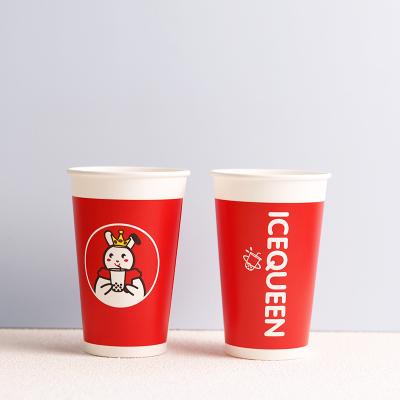 China Disposable Red 16oz 500ml Disposable Paper Cup Single Wall Custom Print Logo Small MOQ Take Away Tea Coffee Hot Cold Ice Drinks with Lid for sale