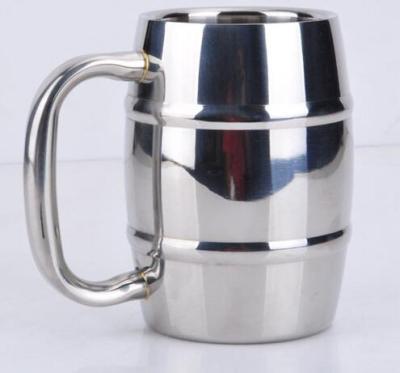 China Metal Insulated Large Barrel Design Double Wall Barrel Stainless Steel Beer Mug Tankard For IPA Coffee Tea Double Wall Mugs For Hot Or Cold Drinks for sale