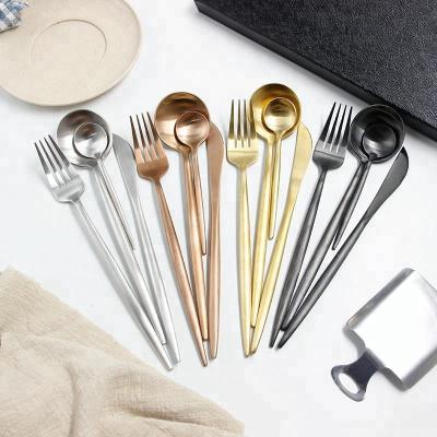 China 5.5-8.75Inch Viable Rose Gold Plates Classy 18/10 Stainless Steel Flatware Matte Gold Customized Color Cutlery Set for sale