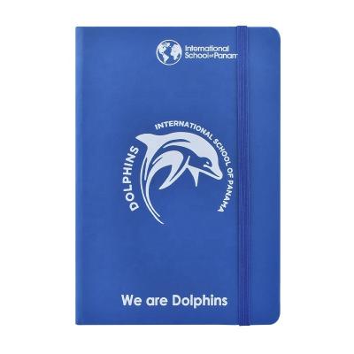 China Personaziled Logo Printed Elastic Strap Diary Printed Blue Leather A5 Hardcover Jornals Notebook Custom for sale