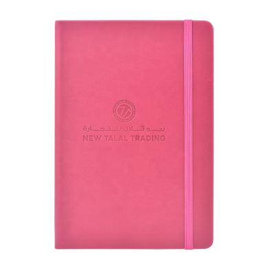 China Personaziled Office A5 Embossed Logo Pink Elastic Brand PU Leather OEM Printed Leather Notebook for sale