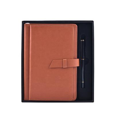 China Luxury Hardcover Office A5 Belt Loop Pocket Card Insert Diary Diary Journal With Pen PU Leather Notebook Stationery Set for sale