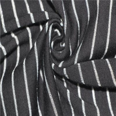 China Stretch Customized Plain Dyed Silver Black Stretch Cotton Jersey Stripe Fabric for sale