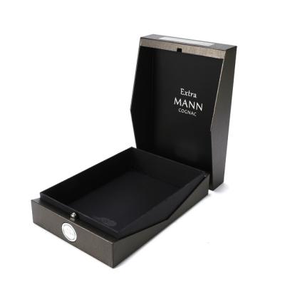 China Recyclable Metal Logo Metal Accessories Gift Box Covered EVA Fabric High End Wine Box Custom Box for sale