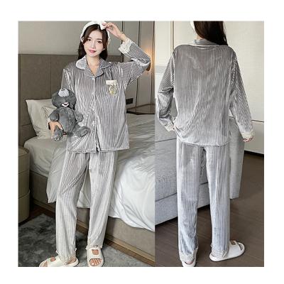 China Winter Women Solid Color Homewear Pleuche Pajamas Lounge Thermal QUICK DRY Wear Long Sleeve Sleep Wear 2 Pieces Set Women for sale