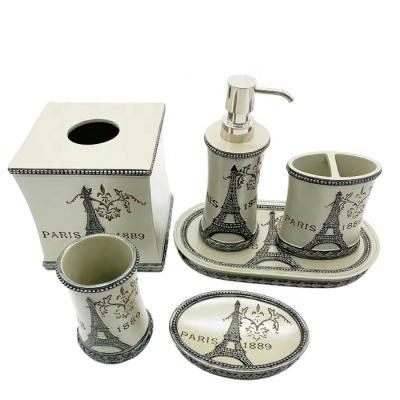 China Stylish Eiffel Tower Sustainable Style Bathroom Accessories Resin Bathroom Set for sale