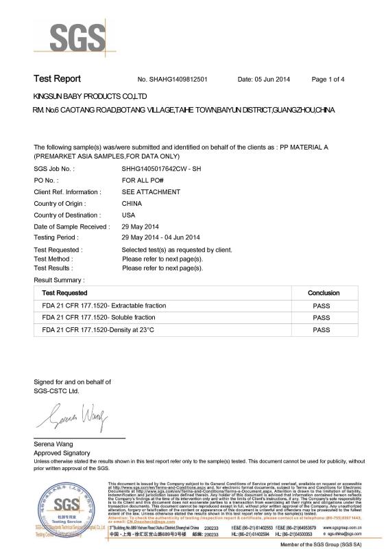 FDA Certifciate - KINGSUN BABY PRODUCTS CO.,LTD