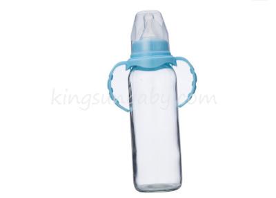 China 240ml Standard Neck Glass Baby Bottle , BPA Free Nipple and Handle  in Straight Shape for sale