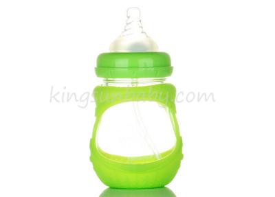 China Breiter Hals-Glasbaby-Saugflasche anti-explosiv mit Silikon-Ärmel zu verkaufen