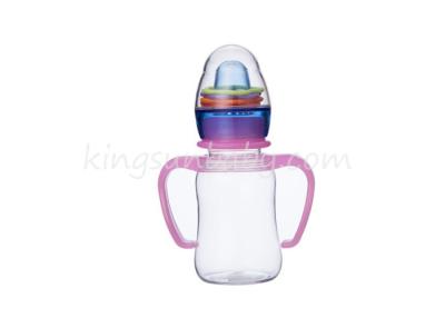 China 2 Oz Safest Arc Shape Standard Neck Baby Bottles With Teething Rattle Cap for sale