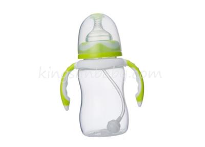 China BPA Free Plastic Baby Nursing Feeder Wide Neck Baby Bottle with Double Colors Handle for sale