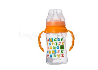 China Alphabet Printed PP Newborn Baby Feeding Bottle With Automatic Straw 240ml for sale