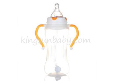 China 330ml Plastic Feeding Bottle / Wide Neck Baby Bottle with Double Colors Handle BPA Free for sale