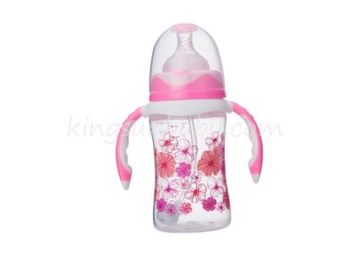 China Wide Neck Plastic Feeding Bottle 180ml , Baby Nursing Bottle With Double Colors Handle for sale