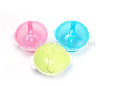 China Suction Plastic Baby Feeding Bowl Set With Color Changing Spoon Good Stability for sale