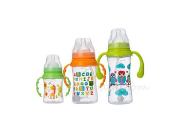 China Ungiftige BPA geben breite Hals-Baby-Milchflasche mit weichem Soother-Farbdruck frei zu verkaufen