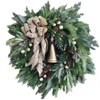 China 2021 Hot Selling PVC+pine New Needle Christmas Wreaths Ornaments Gift Door Cover Christmas Handmade Wooden Canvas Wreath for sale