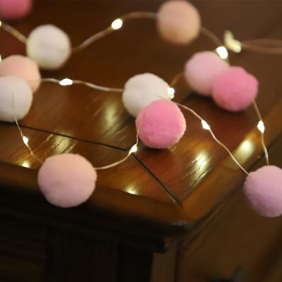 China Mini 30mm Pom Pom Fairy String 15 Led Battery Light Home Decor Christmas Party Decoration for sale