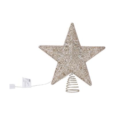 China Modern Christmas Tree Cotton Top Wire Wrapped Silver Star Lights Christmas Tree Glitter Top Star Indoor Decorative Christmas Tree Home for sale