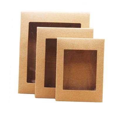 China Hot Selling Recycled Materials Stock With Brown PVC Window Kraft Paper Box Plain Gift Packaging Paper Boxes for sale