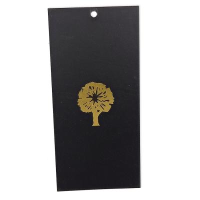 China Custom Black Paper Hang Tag Tags With Gold Hot Stamping Apparel Hang Tag Paper Card for sale