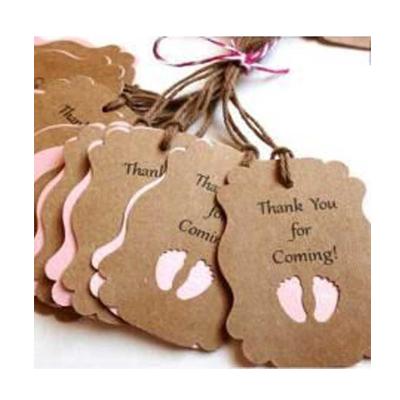 China Wholesale New Tag Foot Shaped Paper Cards For Baby Party Gift Wrapping Paper Tag Set With Jute Rope for sale