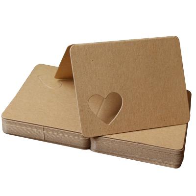 China Wholesale Hang Tag Normal Folded Kraft Paper Plain Card With Heart Shaped Die Cut Brown Folio Paper Cards for sale