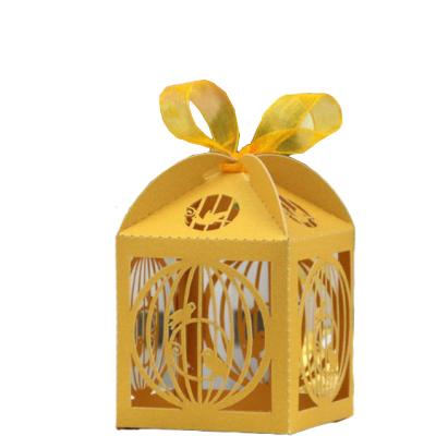 China Disposable Unique Birdcage Shaped Laser Cut Wedding Candy Box With Ribbon New Chocolate Box For Favors for sale