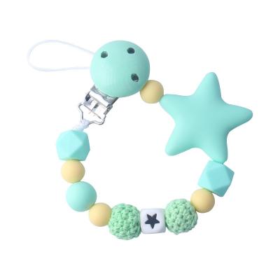 China Non-Toxic Five-Sharp Glue Tooth Glue Chain Anti Falling Star Baby Antifall Silicone Bead Pacifier Chain Anti Falling Chain Baby Toys Product for sale