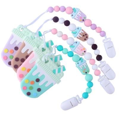 China Non-Toxic Shaped Ice Cream Baby Teether Chain Set Toy Bpa Free Food Grade Silicone Baby Silicone Chain Teether Clip For Baby for sale