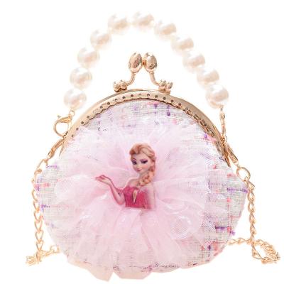 China Wholesale fashion cute princess mini waterproof kids bag girl mesh shoulder bag style pearl handbag preppy purse for kids for sale