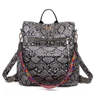 China Waterproof Women's Bags 2022 Fashion Snake Pattern New Backpack Single Handle Portable Bags And Large Capacity Female Travel Backpack for sale